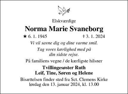 Dødsannoncen for Norma Marie Svaneborg - Randers