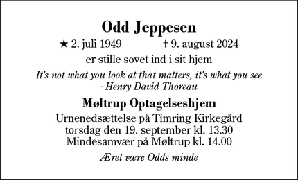 Dødsannoncen for Odd Jeppesen - Vildbjerg