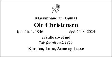 Dødsannoncen for Ole Christensen - Viborg