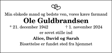 Dødsannoncen for Ole Guldbrandsen - Brovst