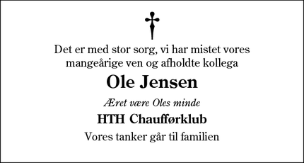 Dødsannoncen for Ole Jensen - Ølgod