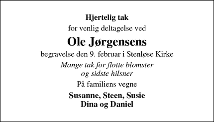 Taksigelsen for Ole Jørgensen - Stenløse