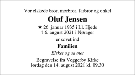 Dødsannoncen for Oluf Jensen - Suldrup