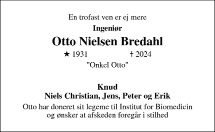 Dødsannoncen for Otto Nielsen Bredahl - Randers