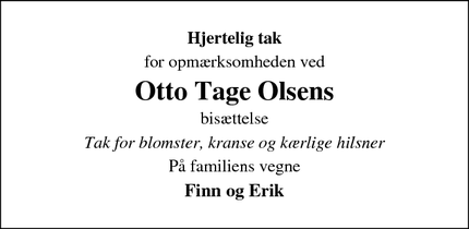 Taksigelsen for Otto Tage Olsen - Aabenraa