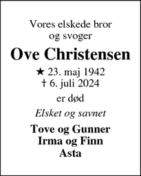 Dødsannoncen for Ove Christensen - Struer