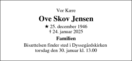 Dødsannoncen for Ove Skov Jensen - Lynge