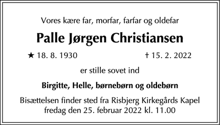 Dødsannoncen for Palle Jørgen Christiansen - Hvidovre