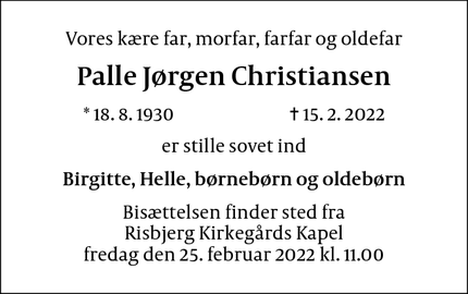 Dødsannoncen for Palle Jørgen Christiansen - Hvidovre