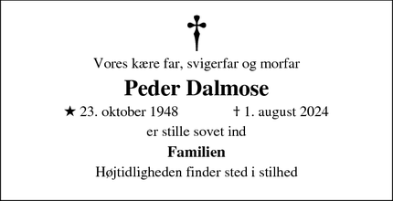 Dødsannoncen for Peder Dalmose - Hobro