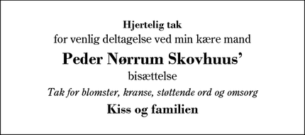 Taksigelsen for Peder Nørrum Skovhuus’ - Ringkøbing