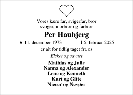 Dødsannoncen for Per Haubjerg - Gilleleje