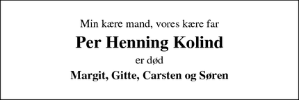 Dødsannoncen for Per Henning Kolind - Jelling