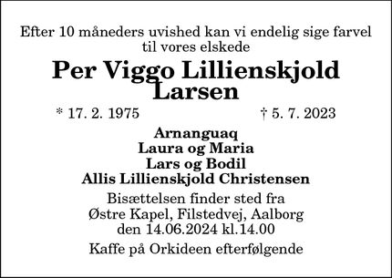 Dødsannoncen for Per Viggo Lillienskjold
Larsen - Aalborg SØ
