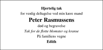 Taksigelsen for Peter Rasmussens - Horne