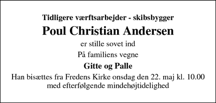Dødsannoncen for Poul Christian Andersen - odense 