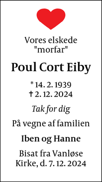 Dødsannoncen for Poul Cort Eiby - København