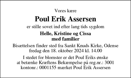 Dødsannoncen for Poul Erik Assersen - Odense