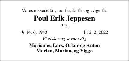 Dødsannoncen for Poul Erik Jeppesen - Horsens