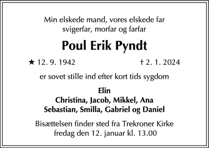 Dødsannoncen for Poul Erik Pyndt - Roskilde