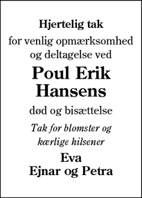 Taksigelsen for Poul Erik
Hansen - Grindsted