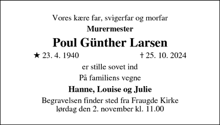 Dødsannoncen for Poul Günther Larsen - Årup