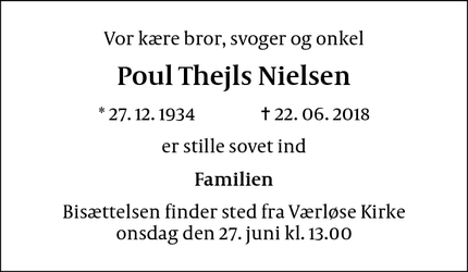 Dødsannoncen for Poul Thejls Nielsen - Værløse