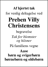 Taksigelsen for Preben Villy
Christensen - Regstrup