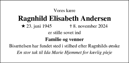 Dødsannoncen for Ragnhild Elisabeth Andersen - odense