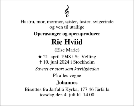 Dødsannoncen for Rie Hviid - Risskov