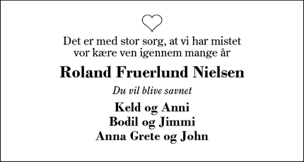 Dødsannoncen for Roland Fruerlund Nielsen - Sunds