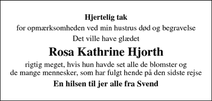 Taksigelsen for Rosa Kathrine Hjorth - Tranten