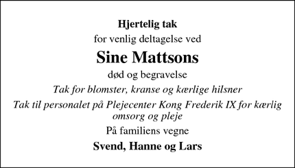 Taksigelsen for Sine Mattson - Oksbøl