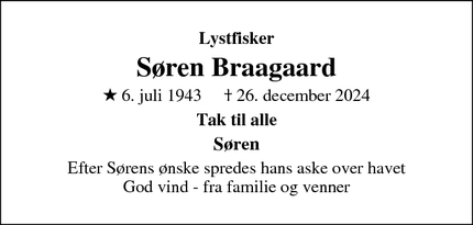 Dødsannoncen for Søren Braagaard - Gistrup