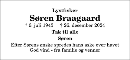 Dødsannoncen for Søren Braagaard - Gistrup