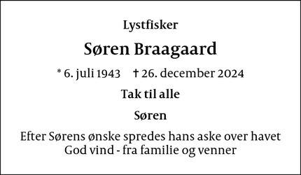 Dødsannoncen for Søren Braagaard - Gistrup