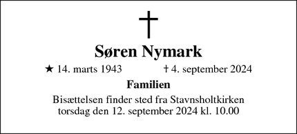 Dødsannoncen for Søren Nymark - Farum