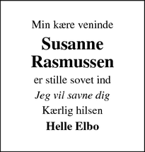 Dødsannoncen for Susanne
Rasmussen - Odder