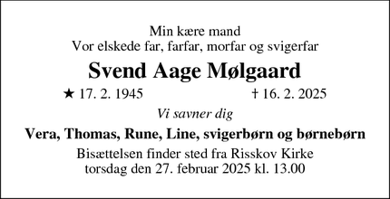 Dødsannoncen for Svend Aage Mølgaard - Aarhus