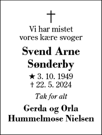 Dødsannoncen for Svend Arne
Sønderby - Herning