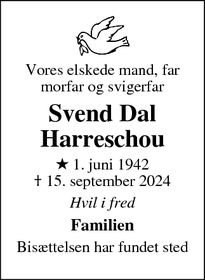 Dødsannoncen for Svend Dal Harreschou - Albertslund