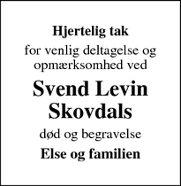 Taksigelsen for Svend Levin Skovdal - Agerbæk 