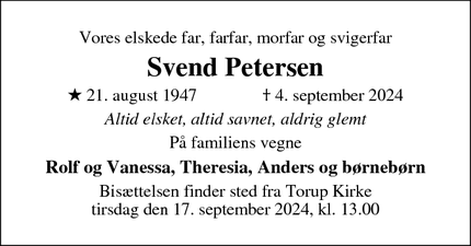 Dødsannoncen for Svend Petersen - Liseleje