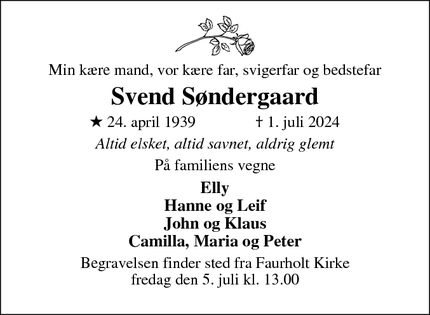 Dødsannoncen for Svend Søndergaard - Frederik