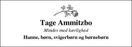 Dødsannoncen for Tage Ammitzbo - Skanderborg