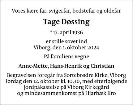 Dødsannoncen for Tage Døssing - Bjerringbro