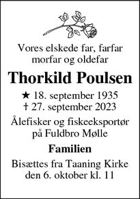 Dødsannoncen for Thorkild Poulsen - Skanderborg