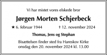 Dødsannoncen for Jørgen Morten Schjerbeck - Ålsgårde