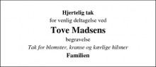 Dødsannoncen for Tove Madsen - Brædstrup 