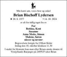 Dødsannoncen for Brian Bischoff Lydersen - Ulfborg 